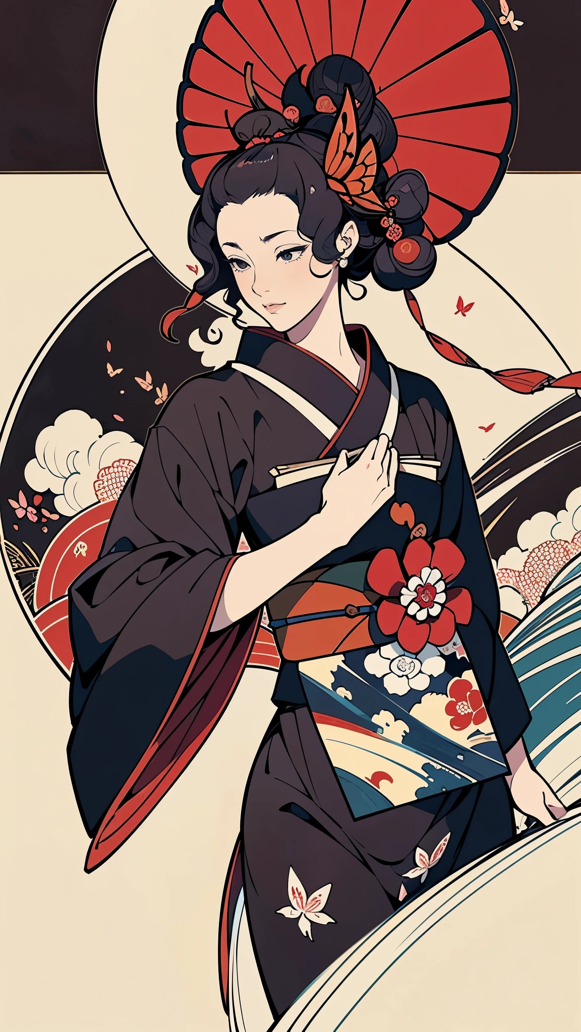 (masterpiece:1.2, Highest quality, Highest quality),(Super detailed),8k,wallpaper,(Illustration of Japanese-style Hanafuda cards),(butterfly),(Hand,detailed,perfect.perfection,hands),Beautiful hand drawing,(Katsushika Hokusai's painting style)