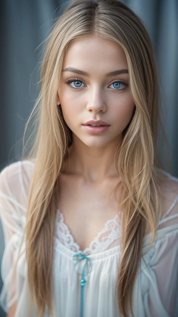 full body view of a nude gorgeous European woman, Age 23, small bust, Sexy blue-eyed girl, Ultra photo realism, detailed meticulous, portrait sophie mudd, blonde hair and large eyes, bedroom eyes, Violet Myers, Natural makeup, look straight at the camera, face with artgram, Subtle makeup, Stunning full body shot,