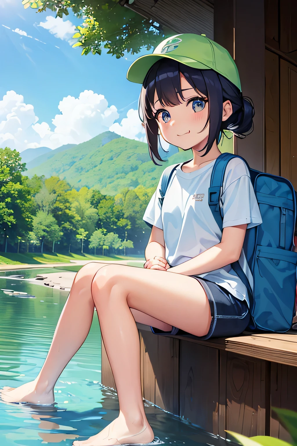 Highest quality、High resolution、Detailed Background、(Beautiful face in every detail:1.4)、Anatomically correct、Normal number of fingers、Detailed facial expressions、(Detailed eyes:1.2)、age beauty、Light color hair、Braided Ponytail、Braided bob cut、Braided twin tails、cute gesture、Innocent joy、A sense of freedom in nature、A cool day swimming in the river、
(Two girls enjoying a cool dip in the river:1.5)、
In the blazing summer sun、I can hear the river babbling、We all run out、
Walking along the river、Eventually you'll reach the water's edge、Playing in the water under the speech bubble、Excited voices echo throughout the room.、
Taking off your shoes and soaking your feet in the water brings a smile to your face.、Enjoy the pleasant time as you touch the cold water、
Children gather stones, throw them into the water, and cheer as they splash about.、It's cute to see them having so much fun riding on a swim ring and feeling the current.、
Eating lunch in the shade of the trees helps to ease fatigue.、Enjoy the pleasant breeze and nature that will leave you with fond memories.、Smiles on everyone's faces、It was a day of swimming in the river that satisfied both body and mind.、
Rash guard、Shorts、sandals、I call chap、Short sleeve T-shirt、Shorts、sneakers、backsack、cute