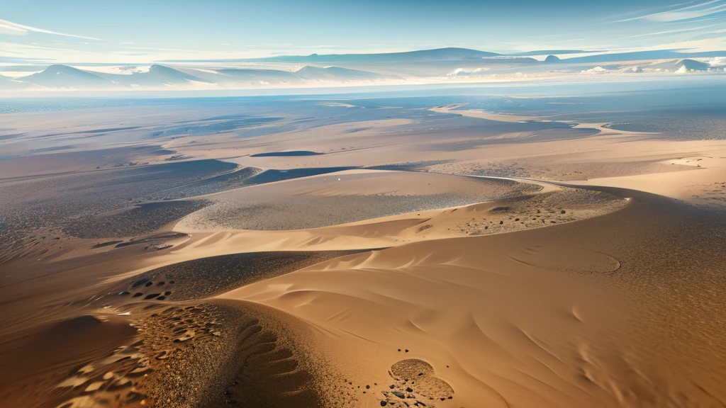 image of a vast wild and untamed world. Show diverse landscapes like, Arid deserts