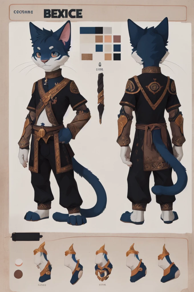 Anthropomorphic cat, furry, cat race sfinks, reference sheet, reinessence outfit