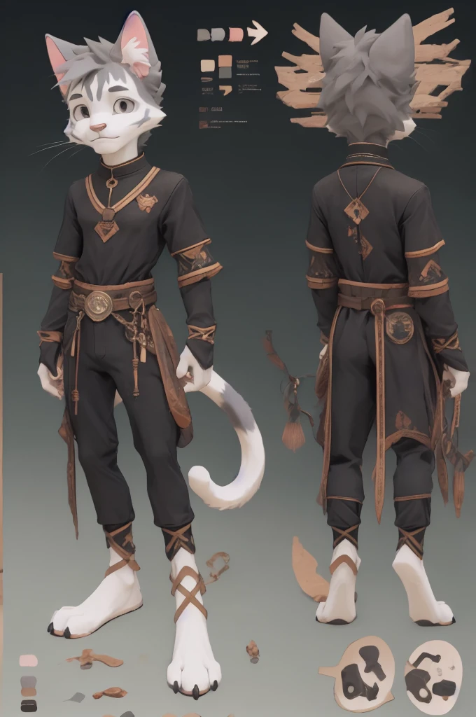 Anthropomorphic cat, furry, cat, reference sheet, reinessence outfit, furless, comfort clothes