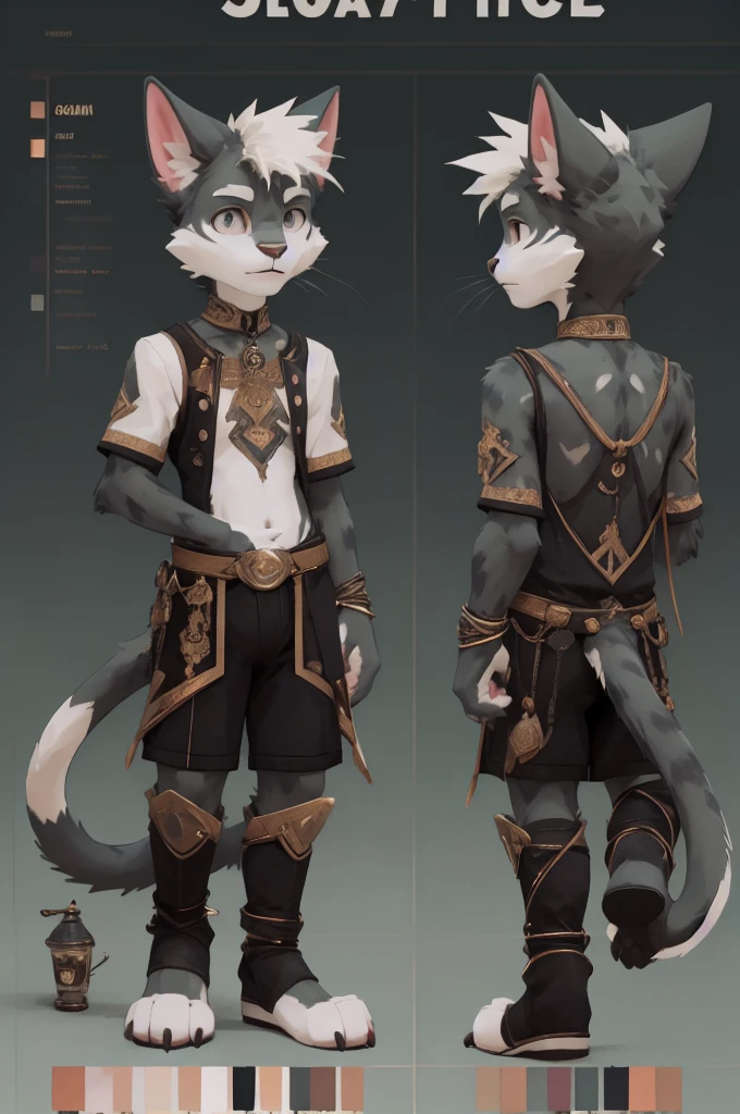 Anthropomorphic cat, furry, cat, reference sheet, reinessence outfit, furless, comfort clothes, boy, short hair