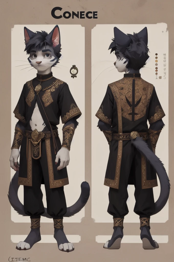 Anthropomorphic cat, furry, cat, reference sheet, reinessence outfit, furless, comfort clothes, boy, short hair