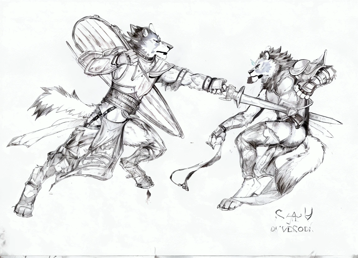 Solo Sexy young anthro furry lion male mercenary medieval soliders, slim slim muscular, anthro handsome gay shorter muzzle, handsome gay model male apperance, sword scars, worn out leather skimpy armament, low on hips heavy leather belt, old very worn out skimpy dirty linen material jockstrap, old yellow dirty worn out stains on white sawn jockstrap, very visible "x" brown seam pattern on the jockstrap, studded skimpy armlets breastplate armor, skimpy breastplate, leather bondages, fingerless leather gloves, smelly unwashed husk, dirty body look, desert battlefield, standing in sexy fighting position, close view of full character, blooded husk, blooded sword