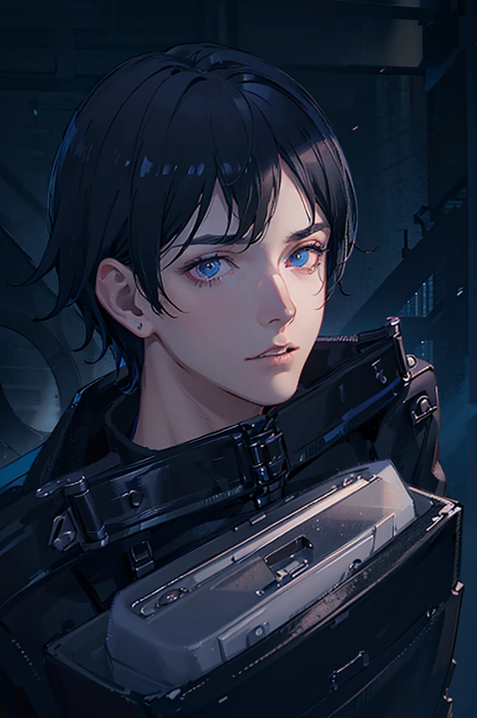 a dark-haired emo boy, detailed facial features, holding an electric guitar, dramatic lighting, moody colors, somber atmosphere, cinematic composition, hyper realistic, 8k, photorealistic, digital art, chiaroscuro lighting, sharp focus, physically-based rendering, extreme detail description, vivid colors, studio lighting