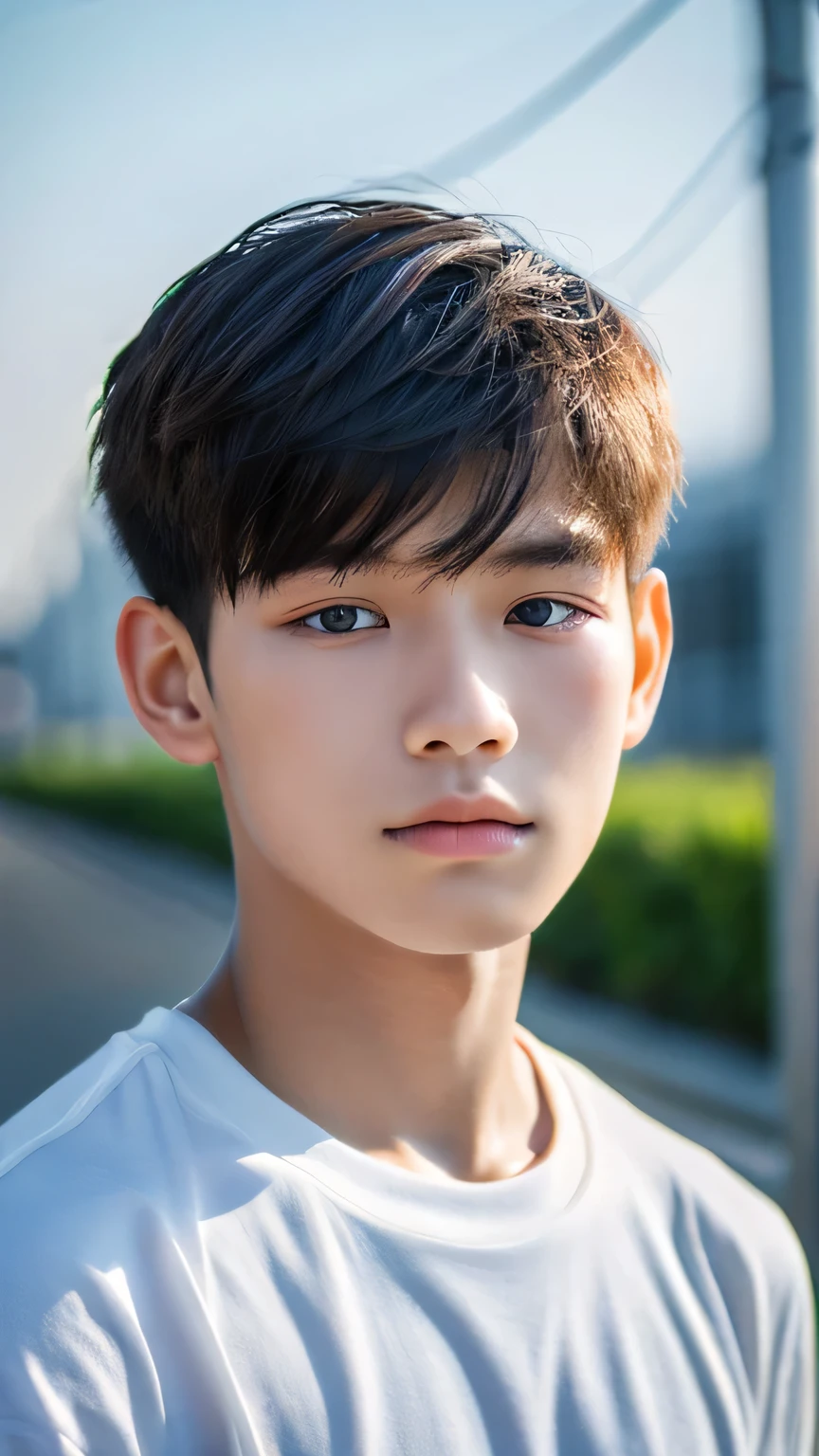 Highest quality, masterpiece, Ultra-high resolution, (Realistic: 1.4), Original photo, wallpaper, Head Photo, skin, Simple Background, Iris, detailed, Selfie, 1 boy, 18-year-old, good looking, Wind,station
