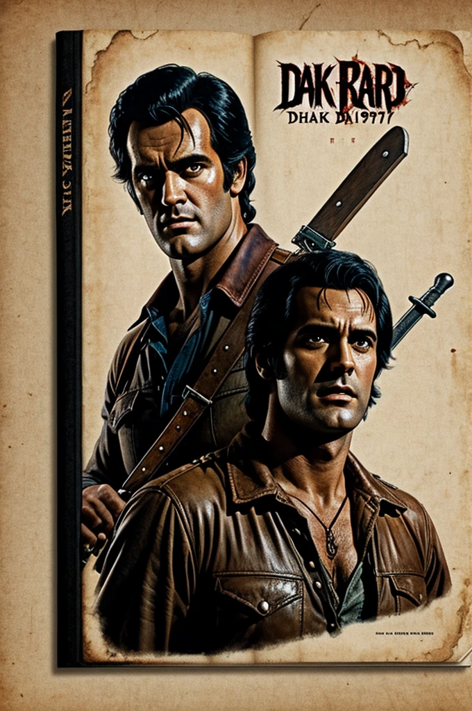 1970’s book art paper dark fantasy, Evil dead, Ash williams