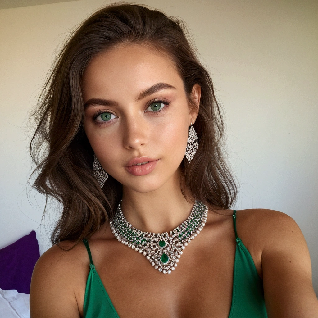 femme arafée avec un débardeur blanc et un collier, Fille sexy aux yeux verts, portrait sophie mudd, cheveux bruns et grands yeux, selfie une jeune femme, yeux de la chambre, violette myers, sans maquillage, maquillage naturel, regarder directement la caméra, visage avec artgram, maquillage subtil, stunning tout le corps shot, yeux verts perçants, bel angle, pose attrayante, jolie fille, pose sexy, tout le corps picture, tout le corps, tout le corps shoot, déesse brune, Détails élevés, Pose satisfaite, soutien-gorge en cuir, jupe en cuir en soirée à la plage dubai