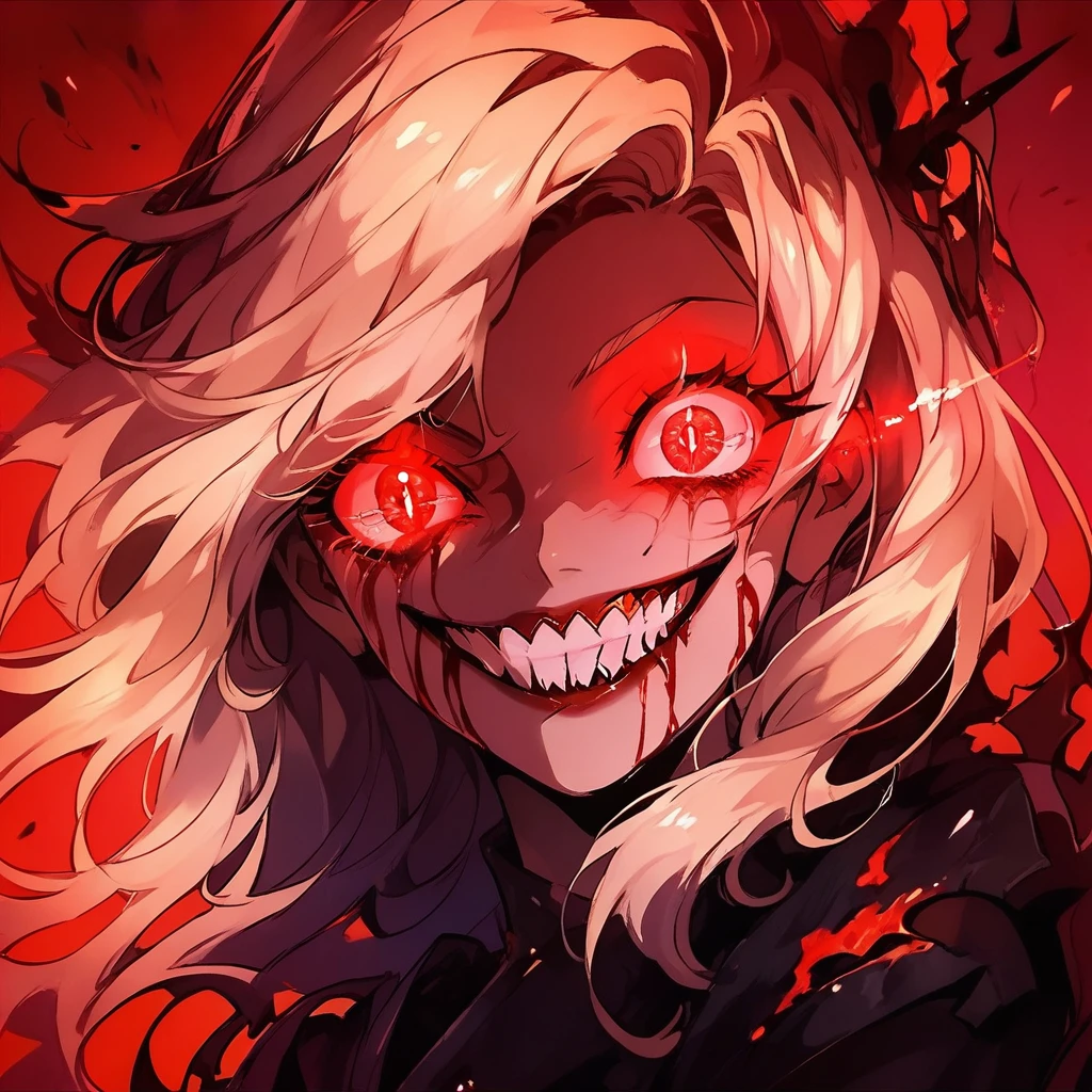 score_9, score_8_up, score_7_up, score_6_up,Madness,score_9,Madness,score_9,1girl,solo,long blonde hair,looking at viewer,smile,red eyes,white hair,teeth,grin,blood,glowing,glowing eyes,
