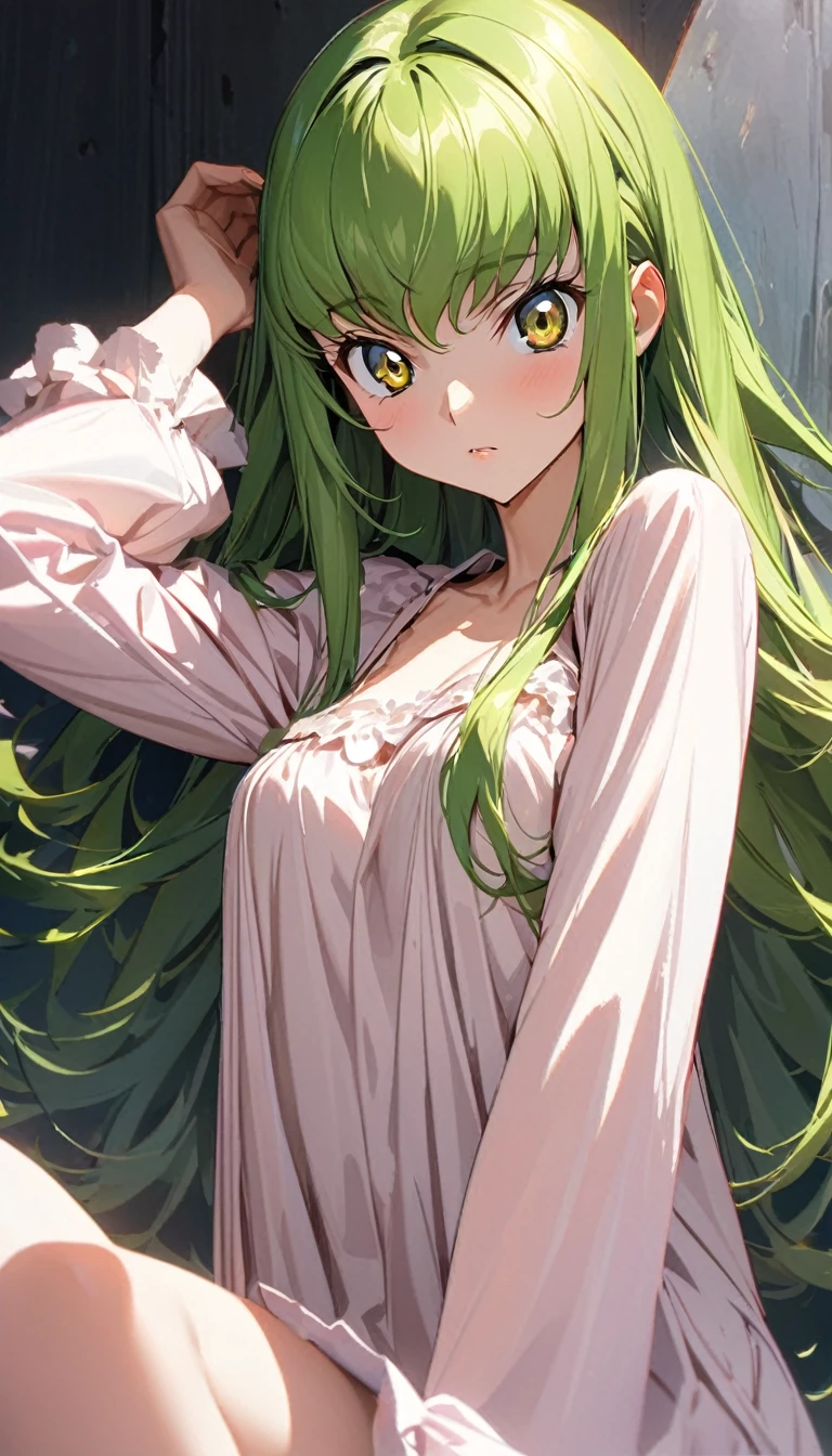 (Masterpiece), (best quality), 1girl,16 years old, long green hair, green eyes, glowing eyes, pointy teeth, wearing Accessories hair laces, wearing white, pink see-through outside dress, have pink butterfly wings, pose in the night forest, 4k, 8k, ultra detail, cleavage, face to detail, detailed eyes, eyes extremely detailed, (half-body:0.6), (blushing: 1.5)