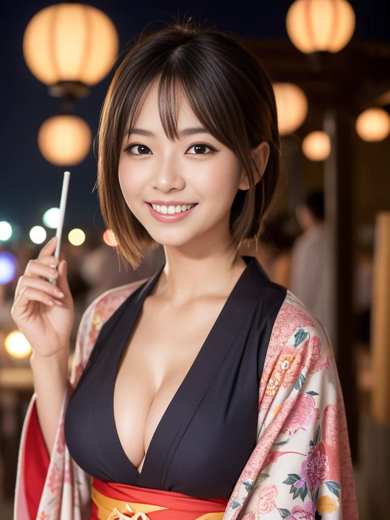 (NSFW)Looking into the camera,(((Highest quality, 8k, masterpiece))), (crowd, Photo of beautiful Japanese idols in japanese shrine),Sharp focus, (Beautiful woman with perfect figure), thin, (Hairstyle: Excellent)), ((kimono: Cane)), street: 1.2 非常に詳細な顔と肌の質感 詳細な目 double eyelid ランダムな姿勢, (smile),sExcellenter cute Japan person,sExcellenter beauty Japanese girl, Realistic Face, double eyelid,smile,Summer festival , At sunset , Beautiful Teeth , Fireworks Background.(Bursting with huge breasts)