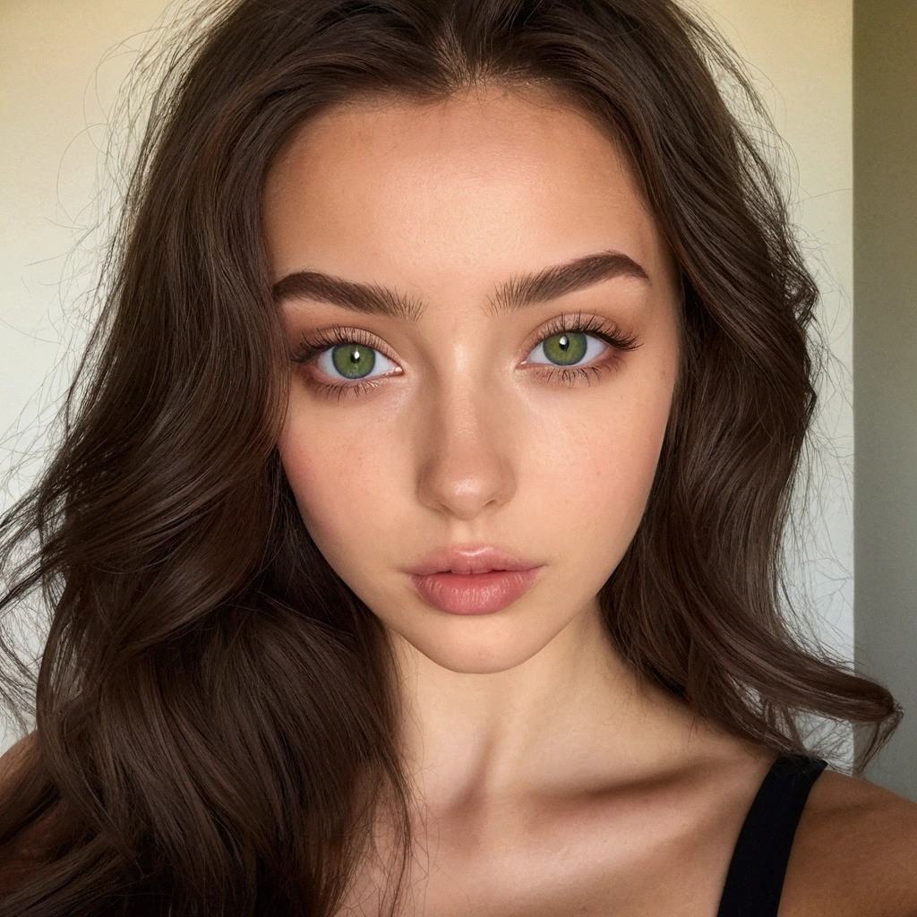 femme arafée avec une doudoune, Fille sexy aux yeux verts, portrait sophie mudd, cheveux bruns et grands yeux, selfie une jeune femme, yeux de la chambre, violette myers, sans maquillage, maquillage naturel, regarder directement la caméra, visage avec artgram, maquillage subtil, stunning tout le corps shot, yeux verts perçants, bel angle, pose attrayante, jolie fille, pose sexy, tout le corps picture, tout le corps, tout le corps shoot, déesse brune, Détails élevés, Pose satisfaite ultra réaliste