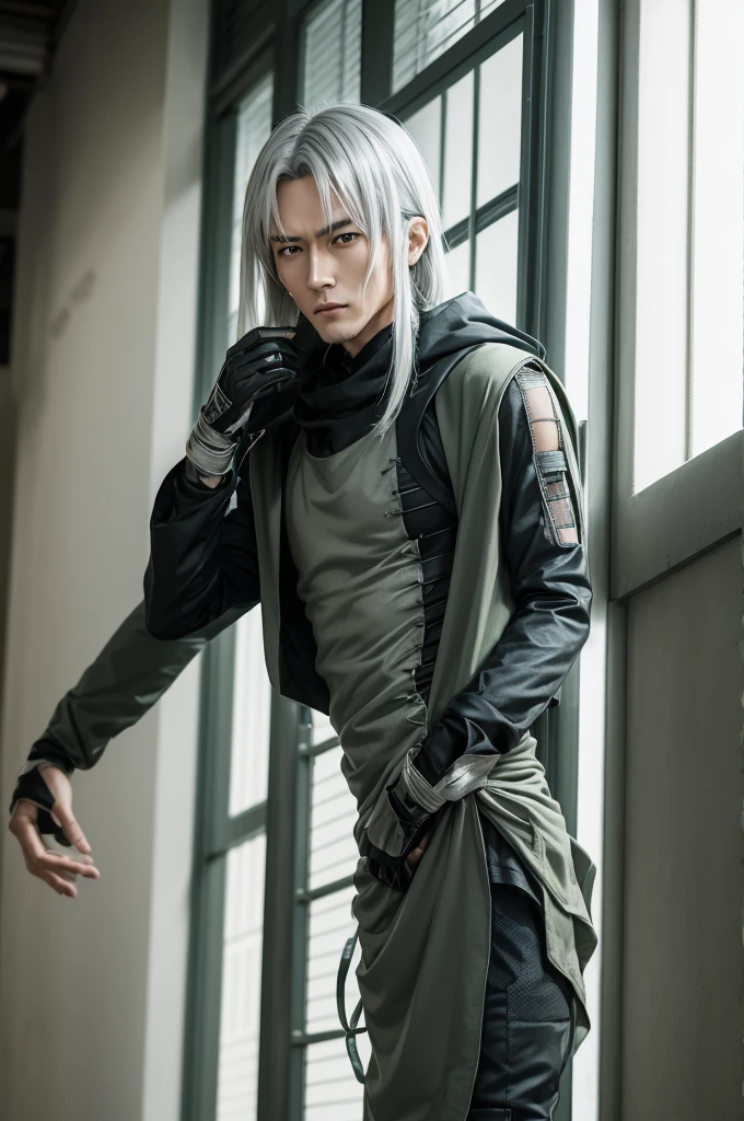 Haruto is a tall, thin man with silver hair and green eyes.. He wears light and dark clothes, suitable for quick and stealthy movements. Your hands are always wrapped in bandages, Where do you hide your steel wires?.
