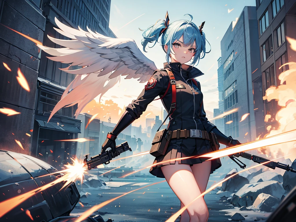 Badass soldier, angelwings, explosions