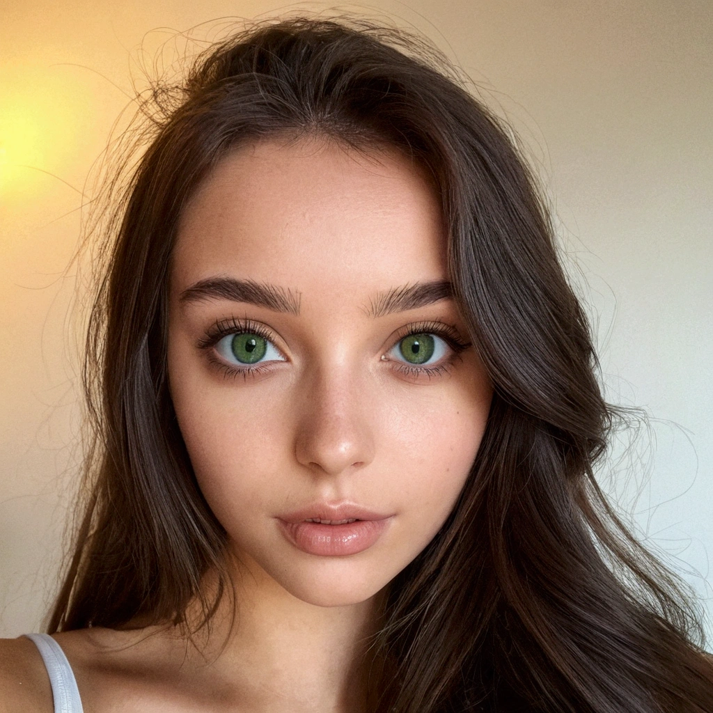 femme arafée avec une doudoune, Fille sexy aux yeux verts, portrait sophie mudd, cheveux bruns et grands yeux, selfie une jeune femme, yeux de la chambre, violette myers, sans maquillage, maquillage naturel, regarder directement la caméra, visage avec artgram, maquillage subtil, stunning tout le corps shot, yeux verts perçants, bel angle, pose attrayante, jolie fille, pose sexy, tout le corps picture, tout le corps, tout le corps shoot, déesse brune, Détails élevés, Pose satisfaite ultra réaliste photo prise par quelqu'un de face pas de selfie
