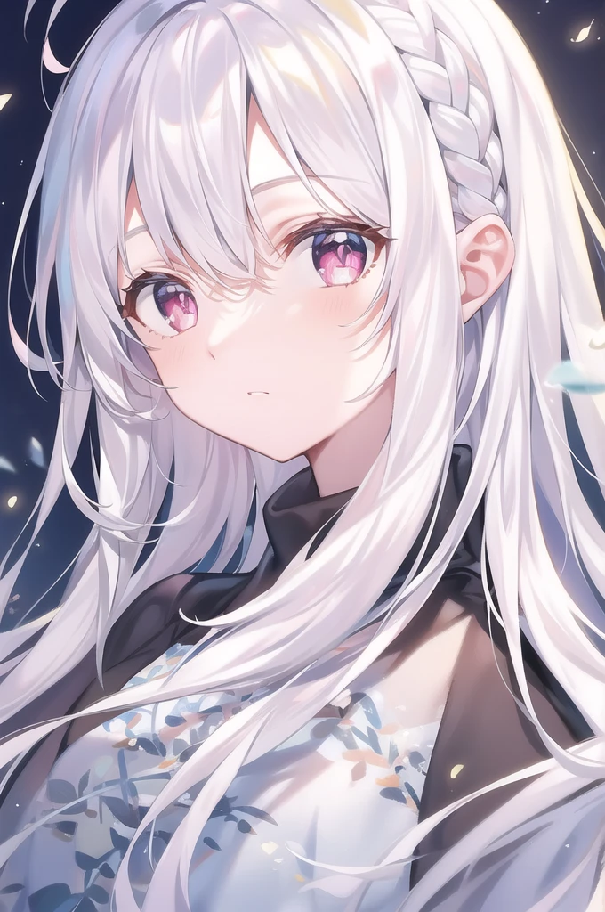 ((masterpiece, best quality))++, Detailed lighting+, Detailed hair+, Detail hand+ ,1 girl, Miss, Long hair, Crimson eyes, beautiful eyes, young white hair,,(Beautiful white hair:1.5),(Beautiful and delicate eyes), high resolution+,glass tint, Reflective eyes, {{angle}} , Very detailed wallpaper, The original, Air bangs,Extremely beautiful CG,black worksuit,Firefly,Galaxy,Shattered like a mirroghting