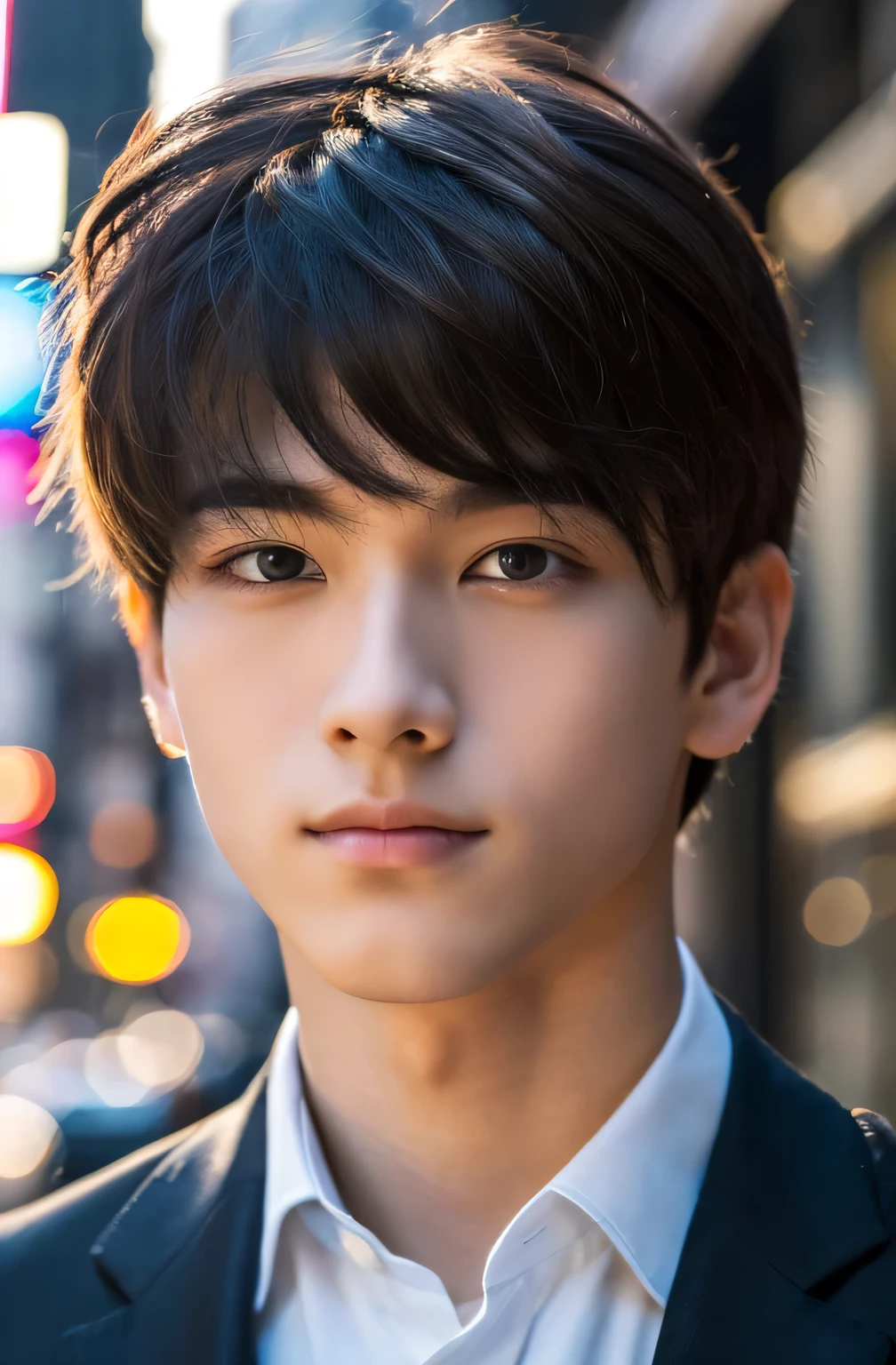 Highest quality, masterpiece, Ultra-high resolution, (Realistic: 1.4), Original photo, wallpaper, Head Photo, skin, Simple Background, Iris, detailed, Selfie, 1 boy, 18-year-old, good looking, Wind,new york