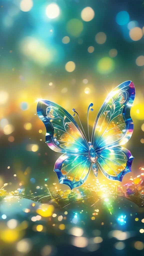 Crystal butterfly,butterfly,Beautiful Wings, Transparent body, Sparkling crystals, delicate tentacles, Vivid colors, surreal background, Ethereal Light, flickering reflection, Intricate details, Mysterious atmosphere,dream-like, Milky Way, Cleanliness, Sparkling, Sparkling, Splendor, colorful, Great cinematography, Dramatic Light, Photorealism, Super detailed, 4K, Depth of written boundary, High resolution、
crystal flower