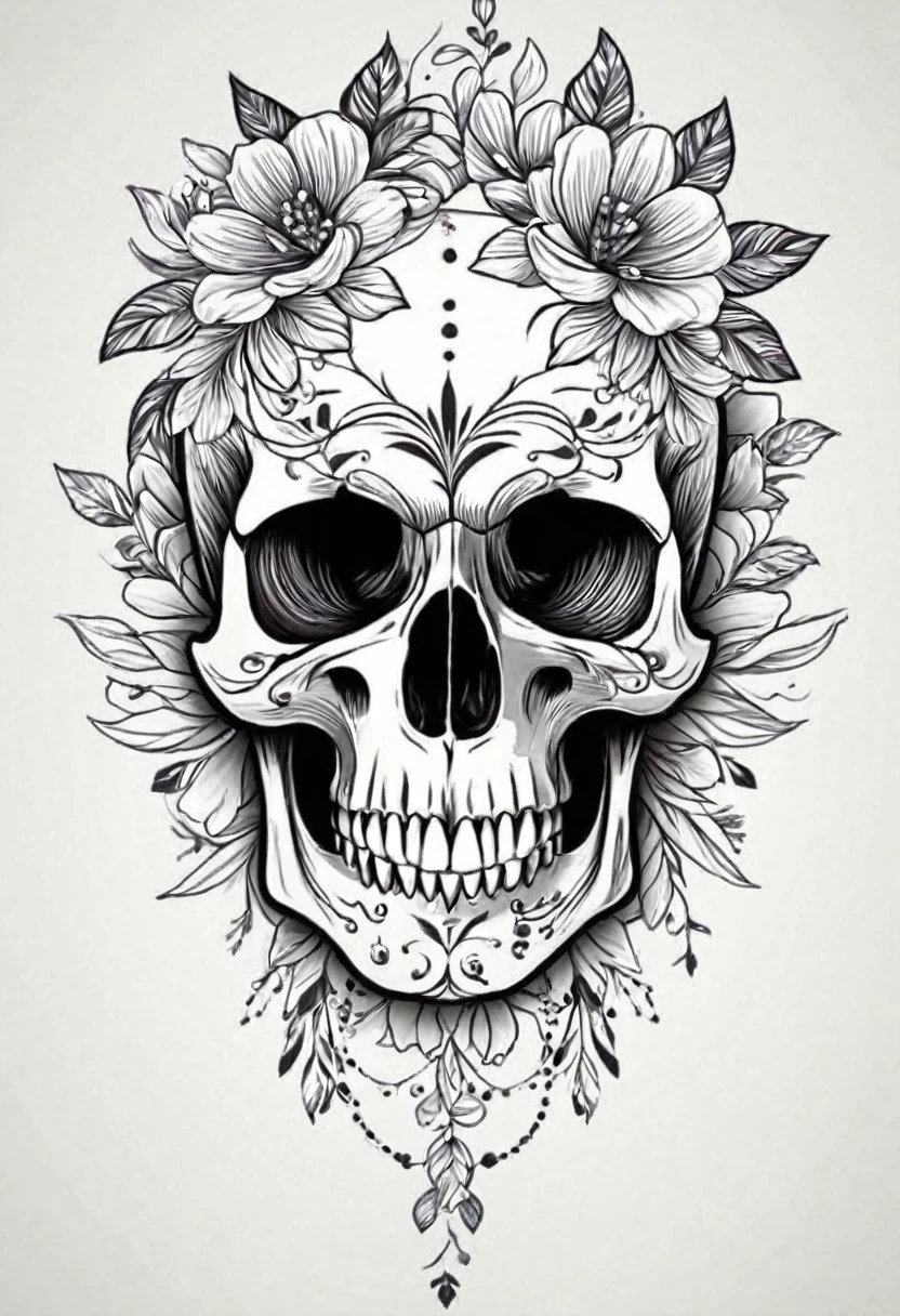 design of a skull tattoo with floral patterns