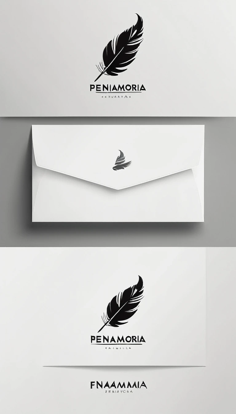 A minimal, modern, simple, cinematic logo design for the brand “Penamemoria". Create a modern, minimalistic, high-quality, logo of a boy-feather
