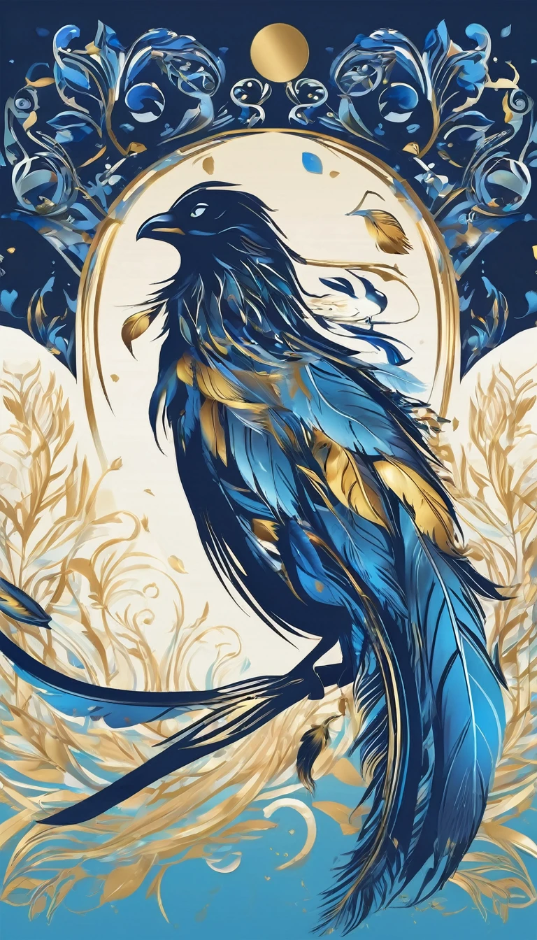 Create a cinematic, abstract symbol for a storytelling production brand based on stories and dreams called " Penamemoria". The logo should convey a fantasy theme and include the company of a boy and a feather. Fantastic, memorable, poetic, dreamy, sitting against a tree and playing guitar to a fantastic, unique, poetic white-blue-golden feather.