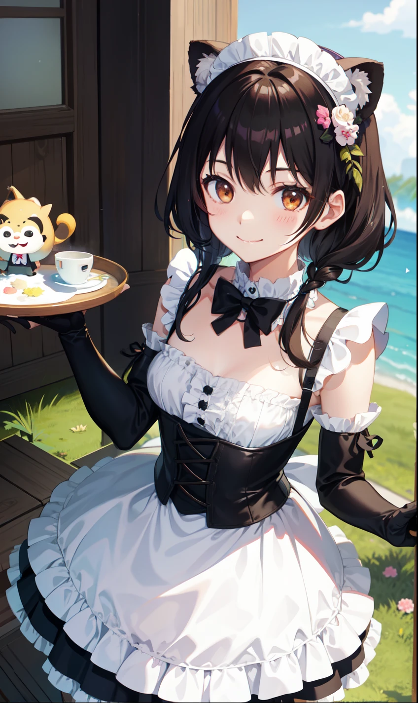 girl、1 person、smile、Tanuki girl、Maidコスチューム、Maid、(Small breasts)