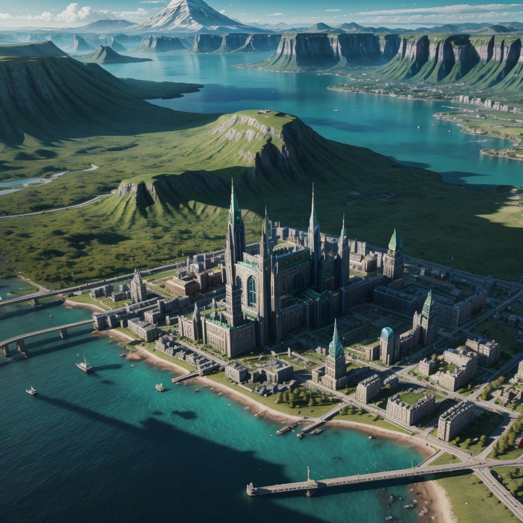 City based on Asgard from futuristic Norse mythology, 8K, ultra realistic, amazing details, colorful trees