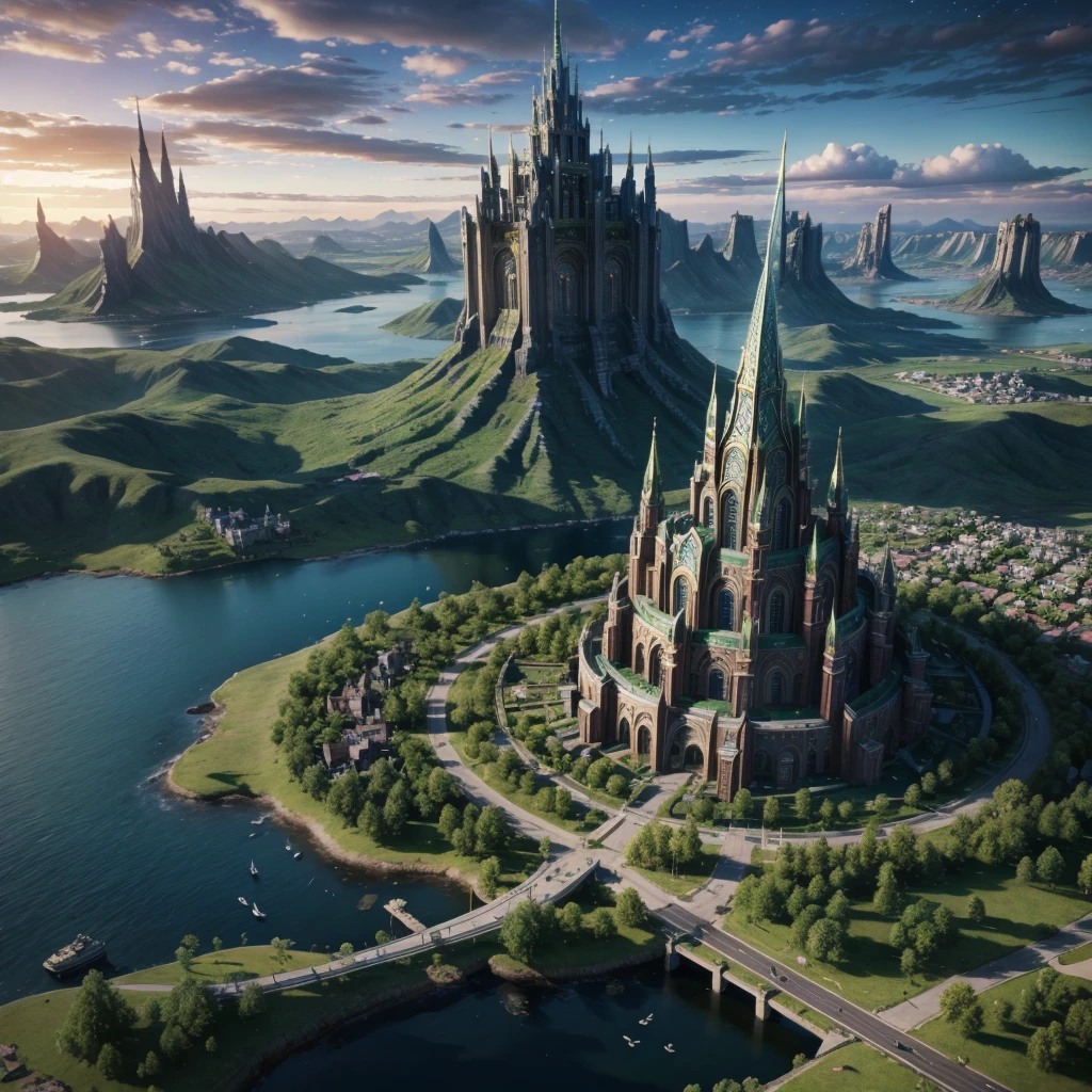 City based on Asgard from futuristic Norse mythology, 8K, ultra realistic, amazing details, colorful trees