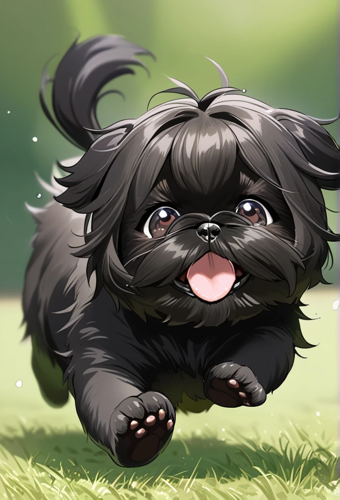2 adorable small black shih tzu puppies pouncing
