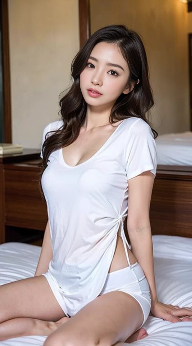 (masutepiece, Best Quality:1.4), Beautiful face, 8K, 85 mm, absurderes, ((Staircase landing))、(wearing a pure white nightgown:1.4), ((cowboy shot:1.5))、((shot from front:1.4))、((Taken from below:1.4))、violaceaess, gardenia nude:1.4)))、((No bra:1.4))、((Not wearing panties(:1.4)))、(((No Underwear:1.4)))、((Detailed female genitalia、Pubic hair:1.4))、Delicate girl, Solo,(((Light brown long hair:1.5)))、Night, Looking at Viewer, Upper body, Film grain, chromatic abberation, Sharp Focus, face lights, Professional Lighting, Sophisticated, (she looked at the viewer with an expression of horror:1.4), ( Background, Bokeh background:1.2), Detail Face、((terrified expression、Shout:1.4))、Shot of a girl standing on the stairs at home taken from the bottom of the stairs