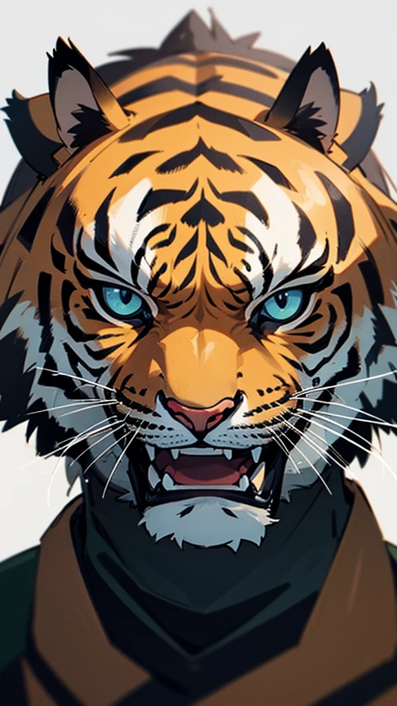 a tiger head with serious face, front look, with motive