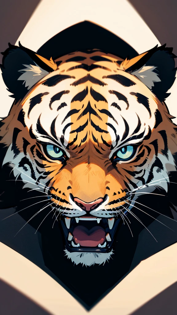 a tiger head with serious face, front look, with motive