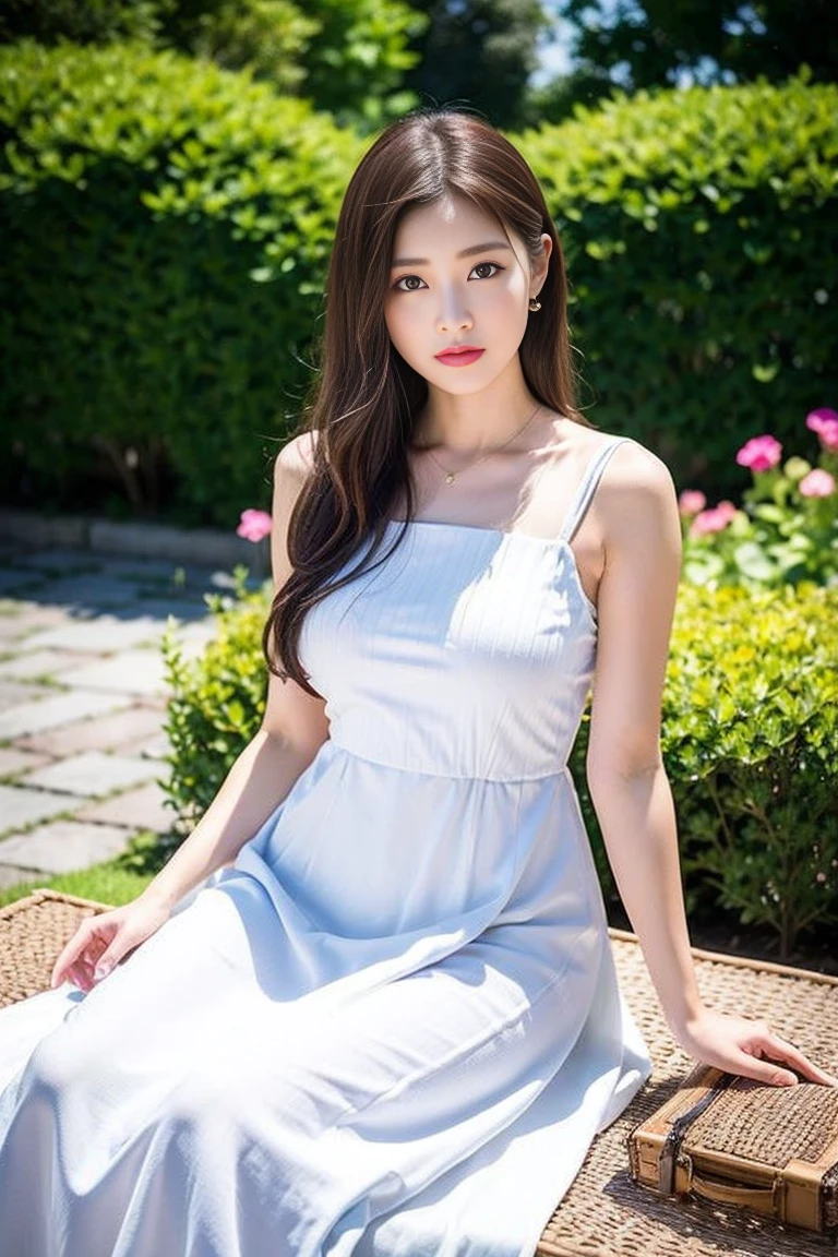 Dark brown hair、Light brown eyes、Day本の女優、 Lady、I am about 40 years old..、(私ntricate details:1.2)、(Which is the top?????:1.4)、 (Ultra-high resolution:1.2)、Ultra-high resolution、(Fine-tune)、(Detailed facial features)、8k resolution、D cup size breasts、Long Hair、garden、贅沢なnull間、relax、、,Full body photo、Head to toe shot、Beautiful feet、Beautiful feet、陽光あふれるリフレッシュなgarden、she, 家garden用品,   (plant:0.8), Fashion Hub, Very detailed, Very detailed, Realistic, Hourglass Shaped Body, Obscene pose,、、私 cry a lot、tears、person on the left、relaxした表情、Pose of Weakness、(auraroid photo:1.2)、透明絵画のmasterpiece、8k、32K、Highest quality、(Details of both eyes)、1 girl、elegant、(Long dress　Resort、white :1.4)、Hilarious、Looking into the camera、summer、picnicHighest quality,masterpiece,
cloud,One Girl,flower,Outdoor,null,picnic,Grass,food,Day,,wood,blue null,picnic basket,behind,yellow flower,Wide Shot,basket,pink flower,alone,,cloud、 null,Open your mouth,flowerびら,Audience viewing a painting,、Sit on a cloth laid out on the grass、