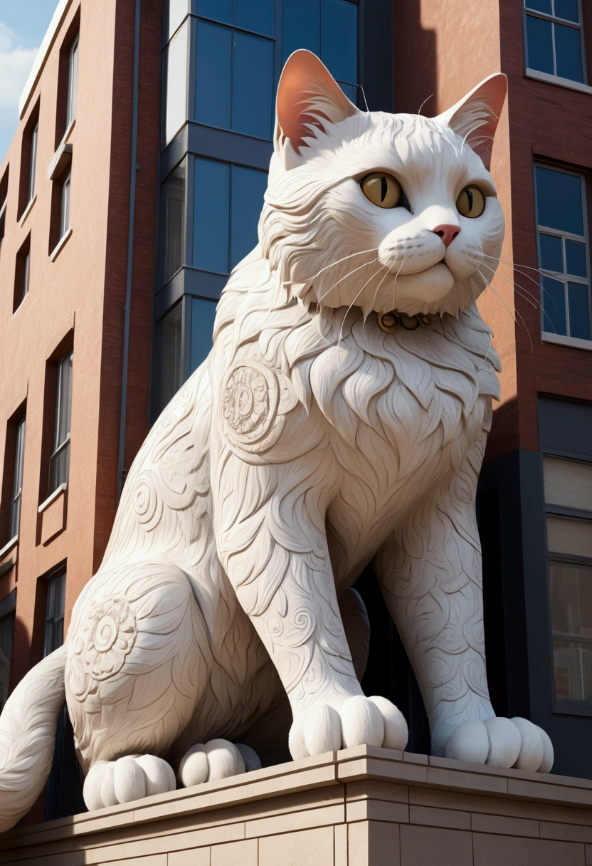 A giant cat straddling a building