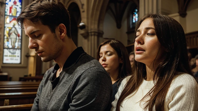 Man and woman praying in church. perfect photo. perfect faces
