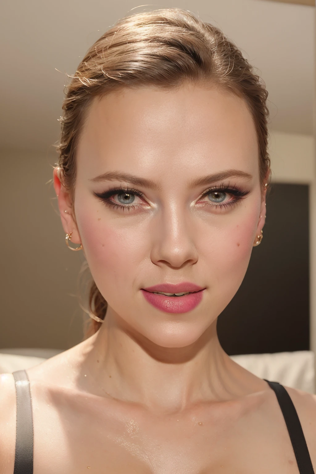 Girl,detailed background, atmospheric, hair floating in the wind,, golden blonde hair in ponytail, full body image, wearing a skimpy french maid outfit, reclining on the sofa face down, tanned skin, oily skin, wet hair, parts, blue eyes, gothic makeup, floating particles, retroiluminación masterpiece))), (((masterpiece))), ((top quality)), ((Best Quality)), ((of the highest quality)), ((maximum fidelity)), ((highest resolution)), ((High resolution)), ((higher detail)), ((Very detailed)), ((hyperdetailed)), (((Details improvement))), ((Deeply detailed)), imposing, Amazing, HD, HdR, FHD, 8k, 16k, 32K, k, meticulous, Intricate, intimate, nuanced, (((the most beautiful images that exist))), (((the most beautiful work of art in the world))), (raw photo, film grain), Caustics, subsurface dispersion, reflections, photorealistic, 35mm, , Natural skin texture, hyperrealism, sharp,
