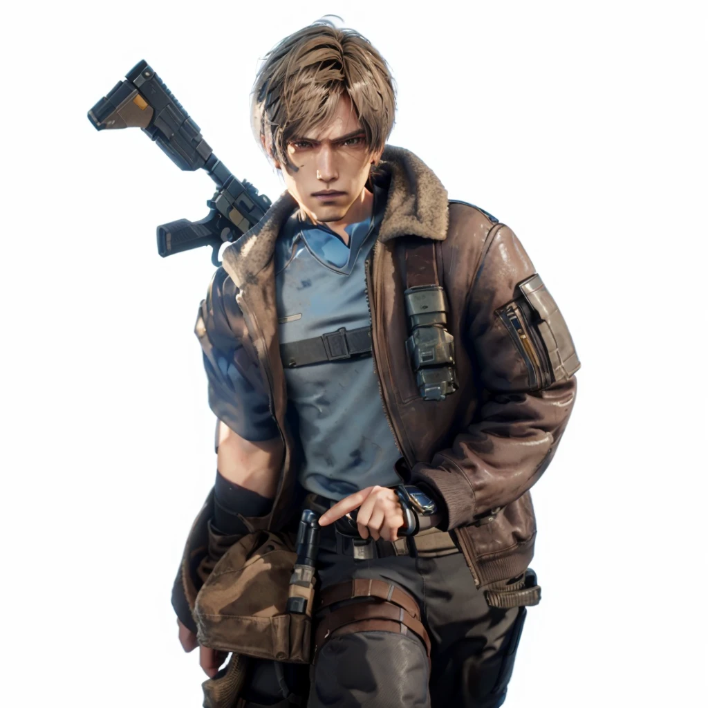 arafed man in a blue shirt and brown jacket holding a gun, female lead character, video game character, makoto shinkai ( apex legends ), 3 d render of jerma 9 8 5, attractive androgynous humanoid, xqc, video game character concept, videogame character, solo female character, unigine render, realistic character concept, female character