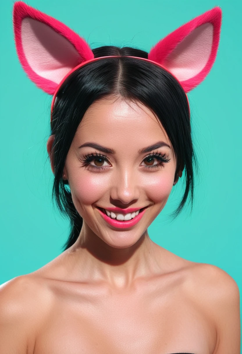 black hair, hair bobbles, wince, longeyelashes, solid circle eyes, fake animal ears, light smile, ear blush, fang, ccurate, Surrealism, drop shadow, anaglyph, stereogram, tachi-e, pov, atmospheric perspective, 8k, super detail, best quality