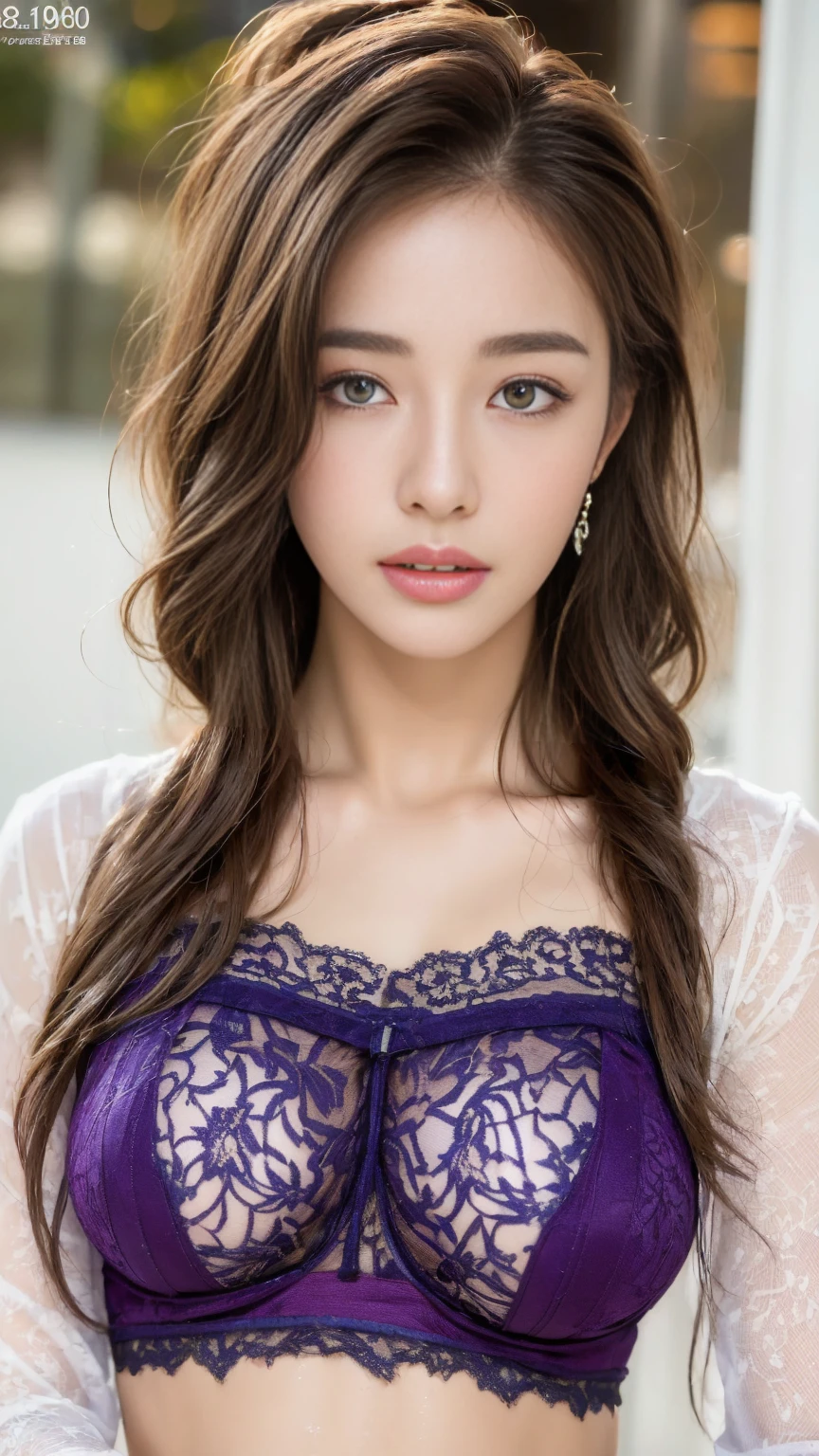 ((Highest quality, 8k, masterpiece :1.3)), One girl, Beautiful woman with slim abdominal muscles :1.3, (Random Hairstyles, Huge breasts :1.2), Wet clothes :1.2, Highly detailed face, Detailed eyes, double eyelid, sexy red bra, Sexy purple mini lace underwear, Long legs, whole body,