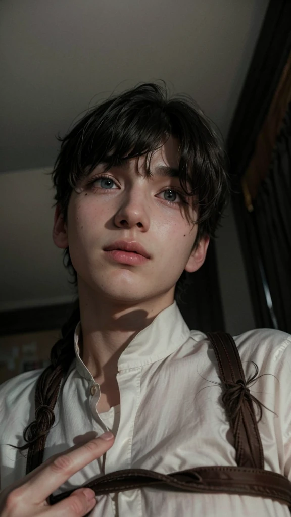 a beautiful boy in his room, detailed face and eyes, long eyelashes, golden hair, sunlight, warm atmosphere, highly detailed, photorealistic, 8k, masterpiece, intricate details, vibrant colors, natural lighting, cinematic composition, dreamy mood, ethereal quality