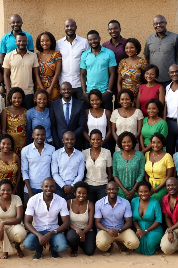 Un groupe d'amis africains souhaitant joyeux anniversaire avec inscription CDI et une autre inscription DIEUDONNÉ
