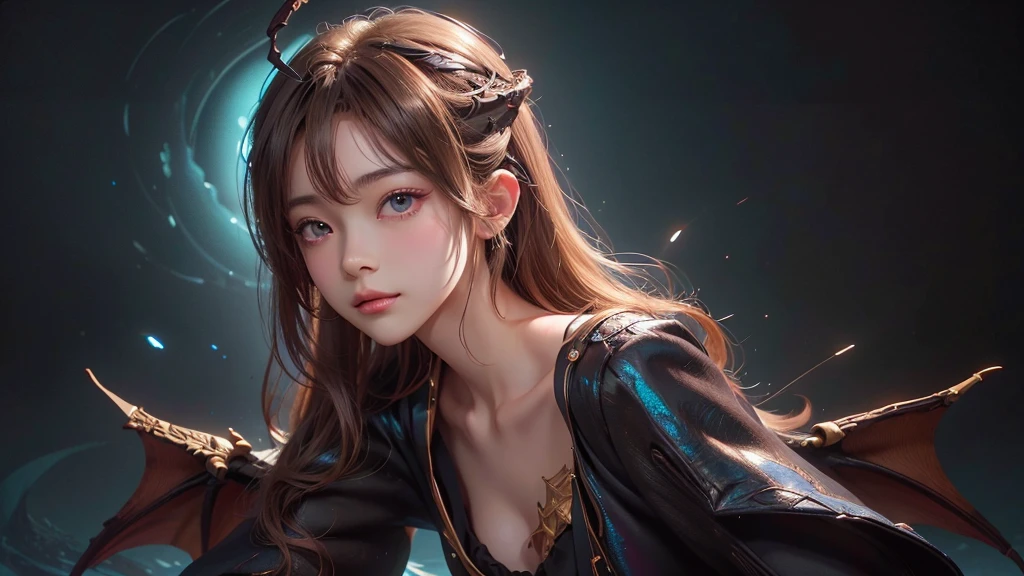 Polychrome,, night, dark, blonde, Show Viewer, In-person audience, Limited Edition Palette, Dragon Background, Shine,(Highly detailed CG Unity 8k wallpaper),(masterpiece), (Highest quality), (Vaporwave Style), (Super detailed), (Best illustrations),(Best Shadow),Perfect lighting , Perfect Anatomy , Vibrant colors、