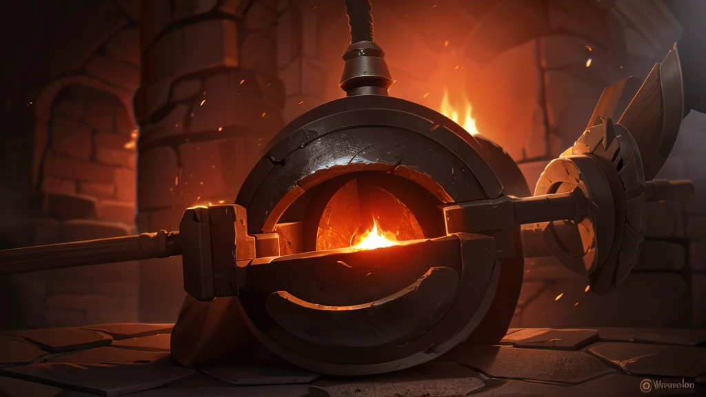 a medieval blacksmith Gordo from a world of fantasy forging magical weapons