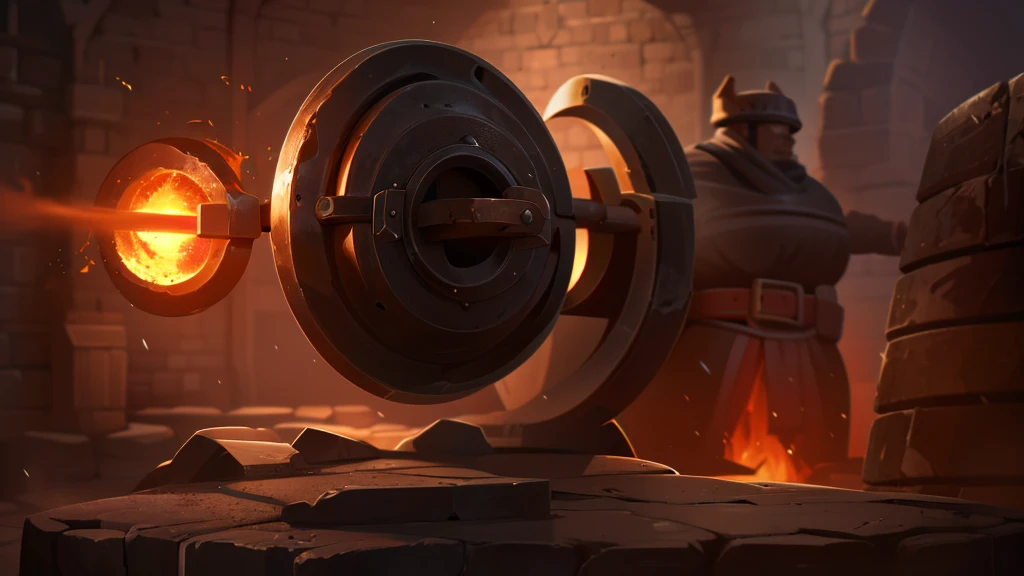 a medieval blacksmith Gordo from a world of fantasy forging magical weapons