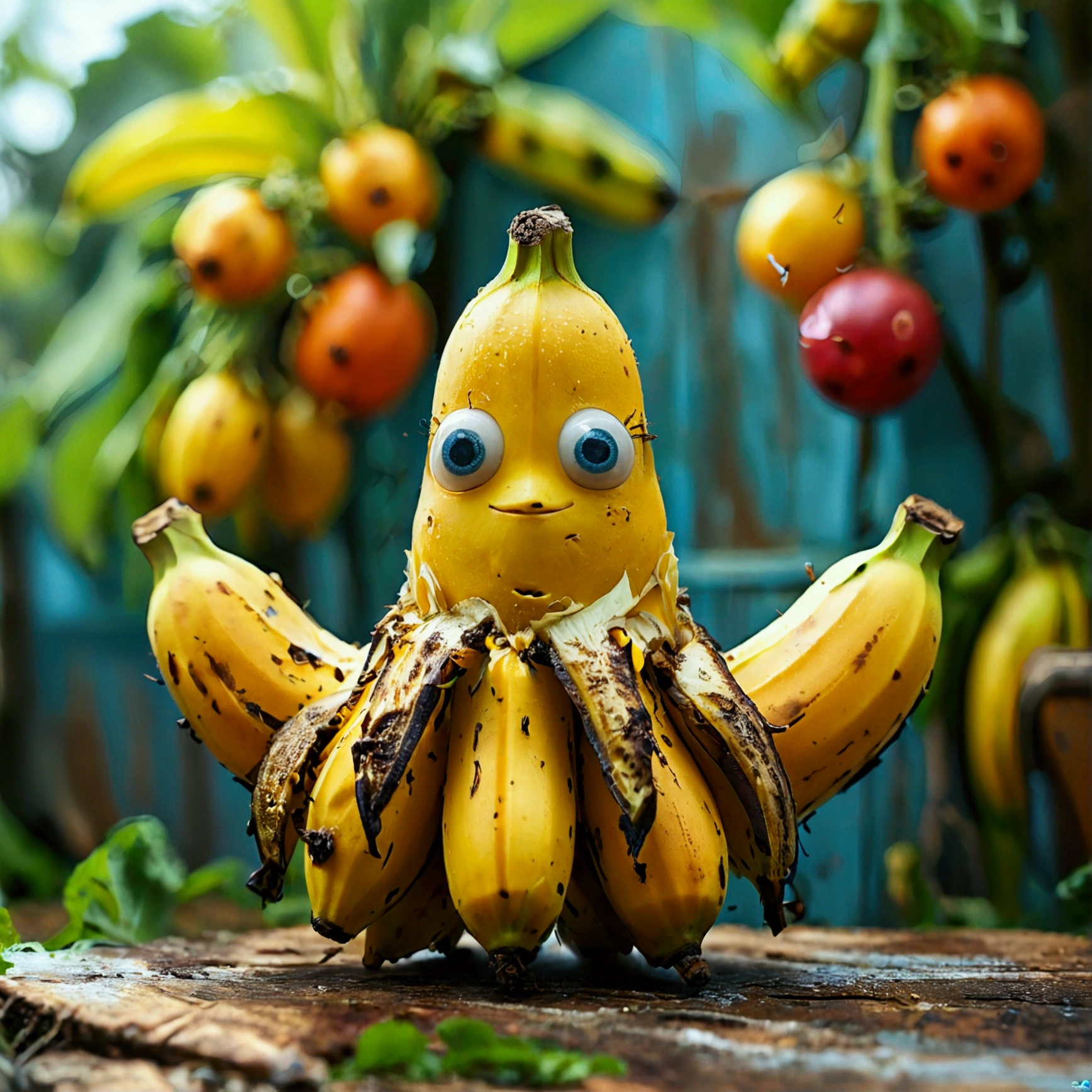 banana, [banana], [carrot], сольный banana с глазами, One, banana1, cartoon, アニメ, cartoon, banana with eyes, salted banana, One красивый мультяшный banana с глазами, one corn with eyes, кукуруза banana гриб и carrot друзья, brightness, Style Comics, vegetable balloons, beautiful  in the garden, balloons, plants, flowers, vegetable balls, balls, excellent HD quality, comics, cartoon, a high resolution, masterpiece, accuracy, accuracy, Best quality, in detail, high detail, high quality, very detailed, brightness, Style Comics, On the field, excellent HD quality, comics, cartoonВысокое разрешение, masterpiece, accuracy, accuracy, Best quality, in detail, high detail, high quality, Очень детально красивый banana

Очень детально, yellow, blue sky with cartoon clouds