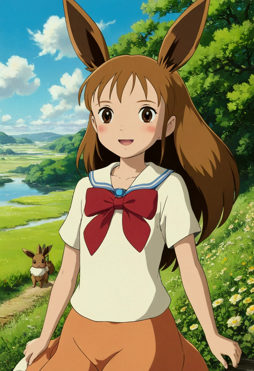 Ghibli summer countryside Eevee girl