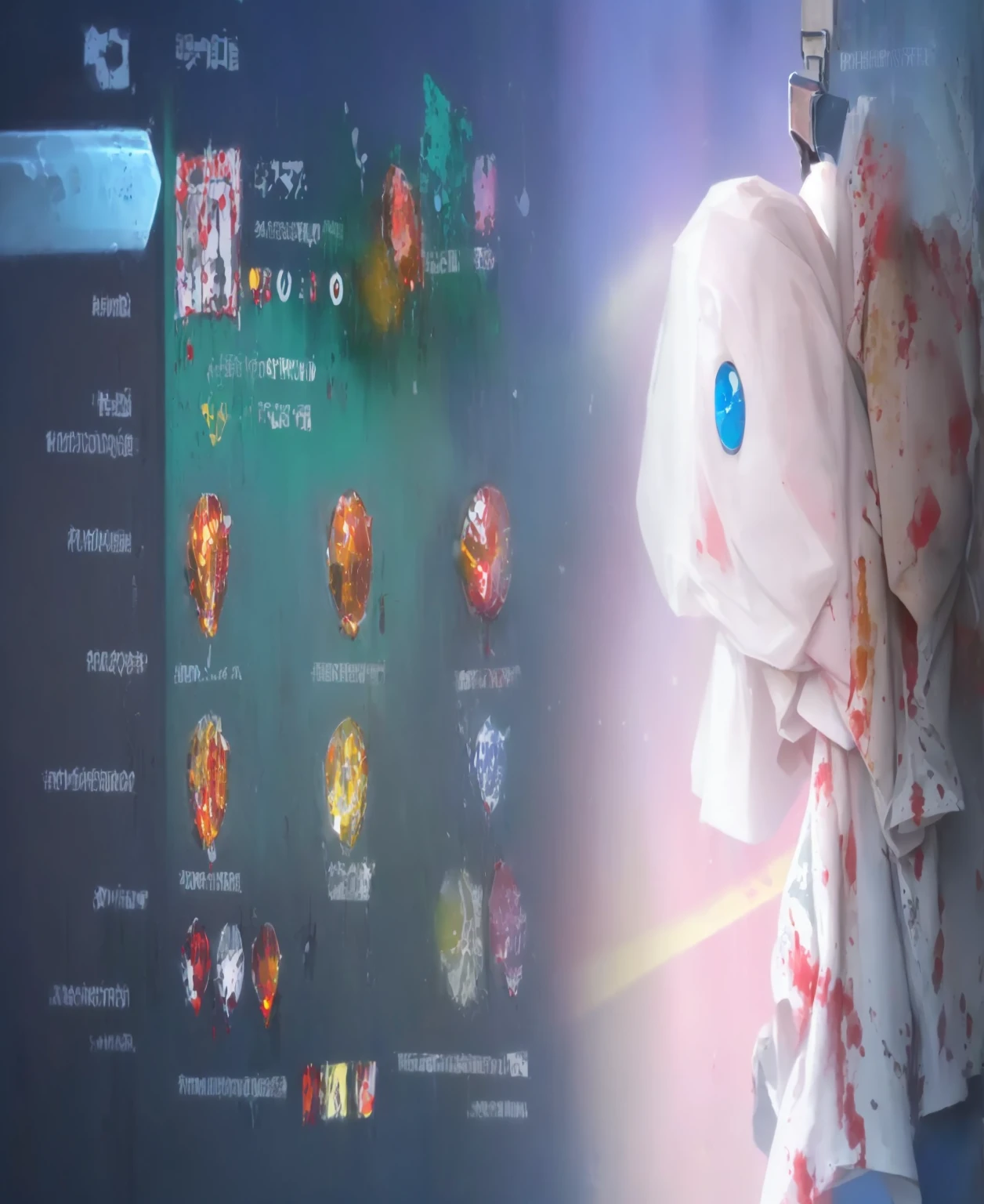 masterpiece, best quality, looking at viewer, facing viewer, bare legs, 1girl, solo, upper body, bow, serafuku, disgusted face, night time, heavy rain, outdoors, city, crop top, navel, wet clothes, drenched, overly long sleeves, hands in sleeves, blood tears, blood marks, dark alleyway, blood splattered on the ground, red bright light, glowing eyes, depth of field,holding a knife,red sky, atmofer,perfect hands