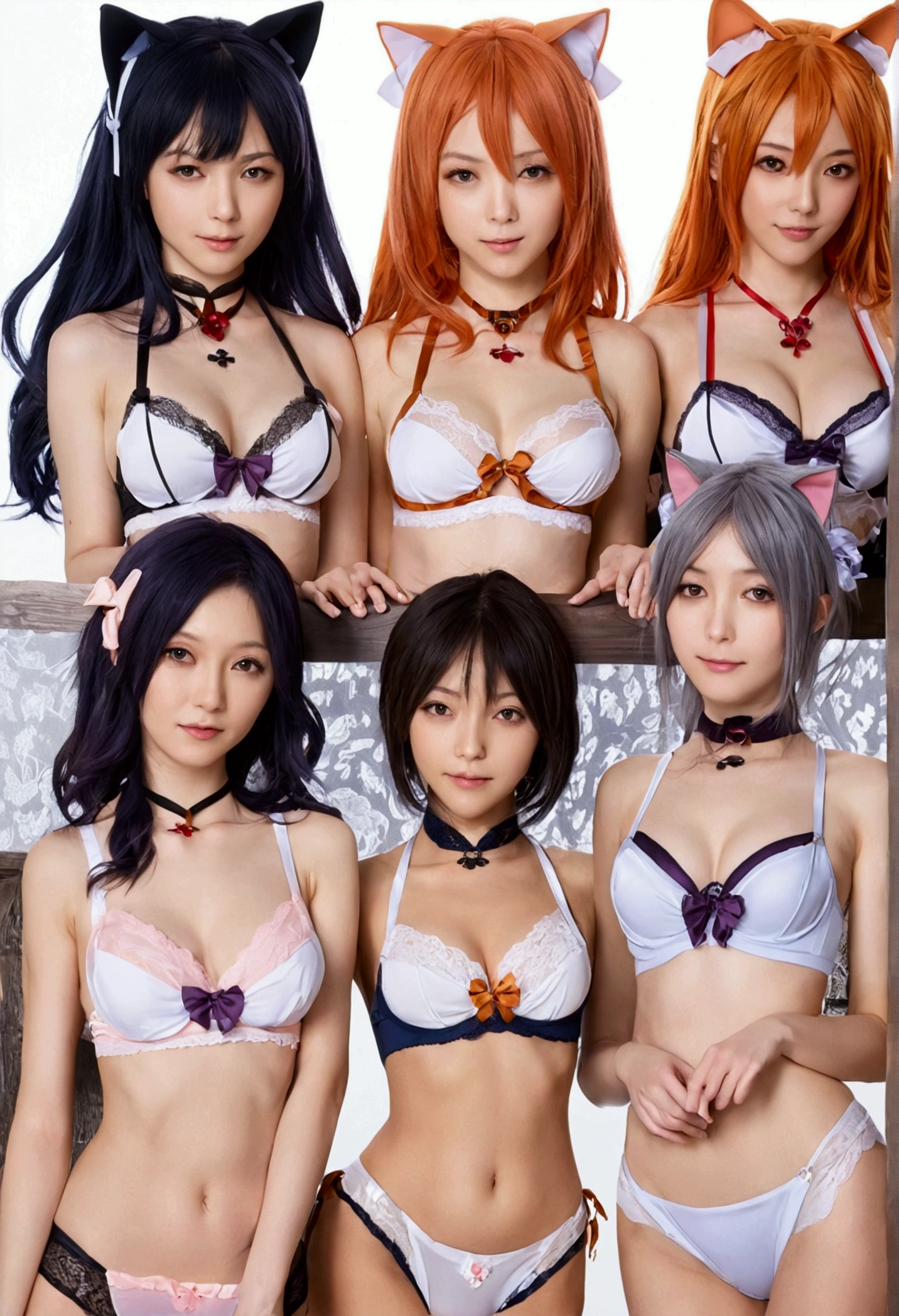 Cat lingerie:marin,roxanne,nezuko,orihime,yuki,mizore;renka,ikumi,valentine