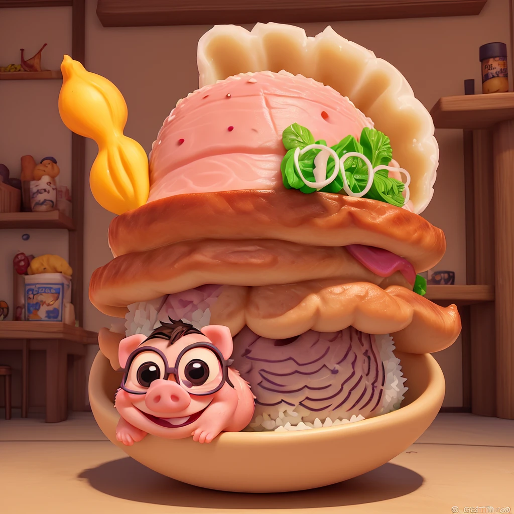 Pork cutlet on rice Makes you want to eat Realistic feel Disneyland style smile